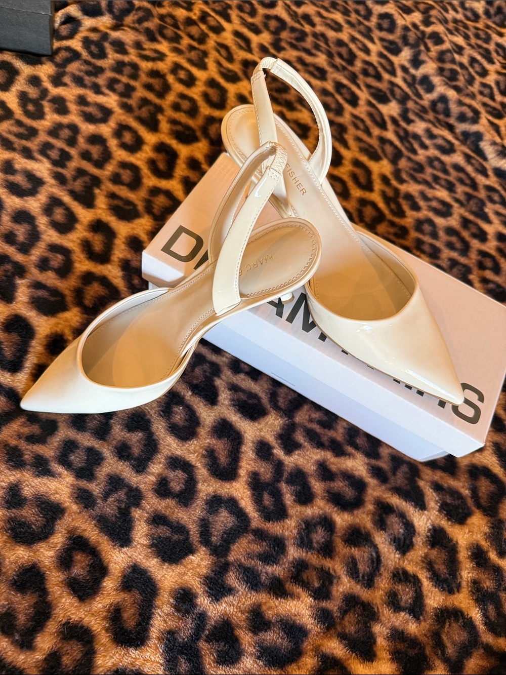 Marc Fisher Cream Patent Pointed Slingback Heels